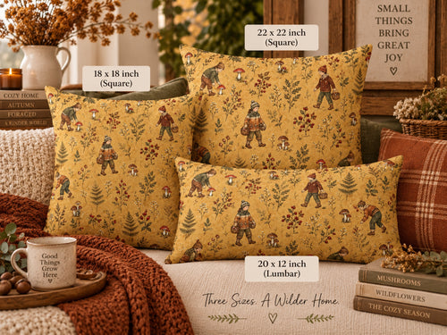 Woodland Mushroom Foraging Pillow Cover